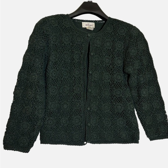 VTG 90s Crochet Floral Cardigan Sweater S Grunge Dark Academia Whimsigoth Boho - Picture 2 of 4